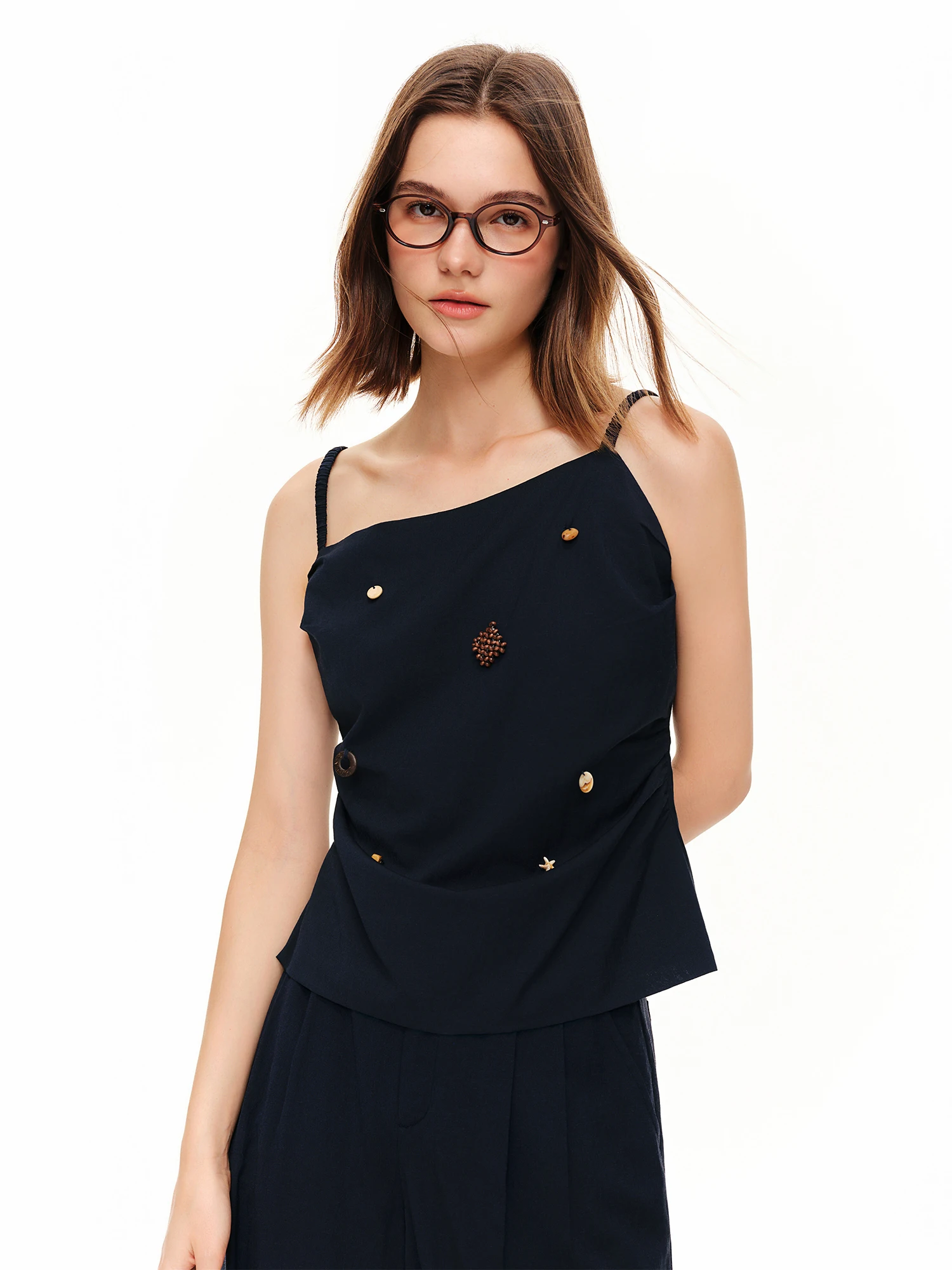 DUSHU Women Coastal Wander Leisure Fashion Outfit | 2026 Summer New French Holiday Camisole & High Waist Wide Leg Pants Set