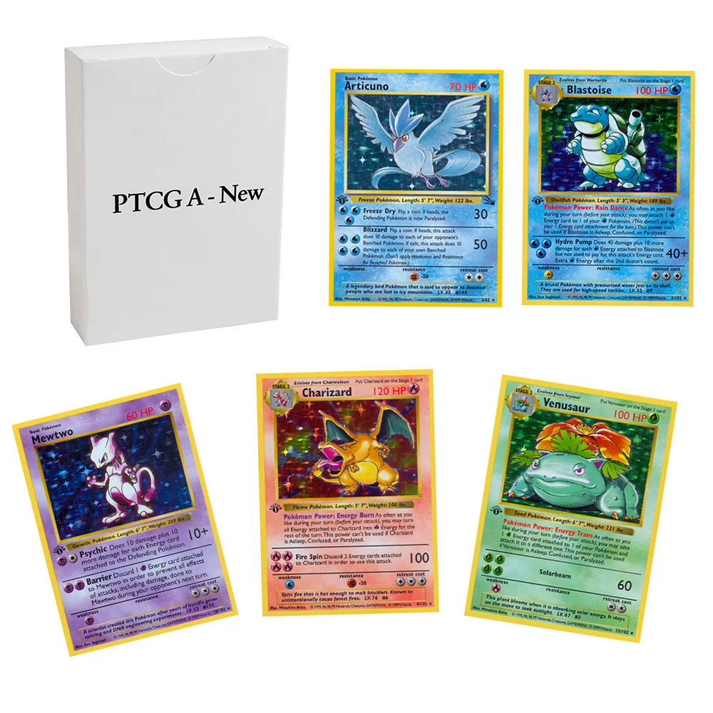 

Pokémon Proxy Cards PTCG A New Base Set Jungle Fossil Charizard Venusaur Mewtwo Blastoise Blue Core Paper Board Games Whole Set