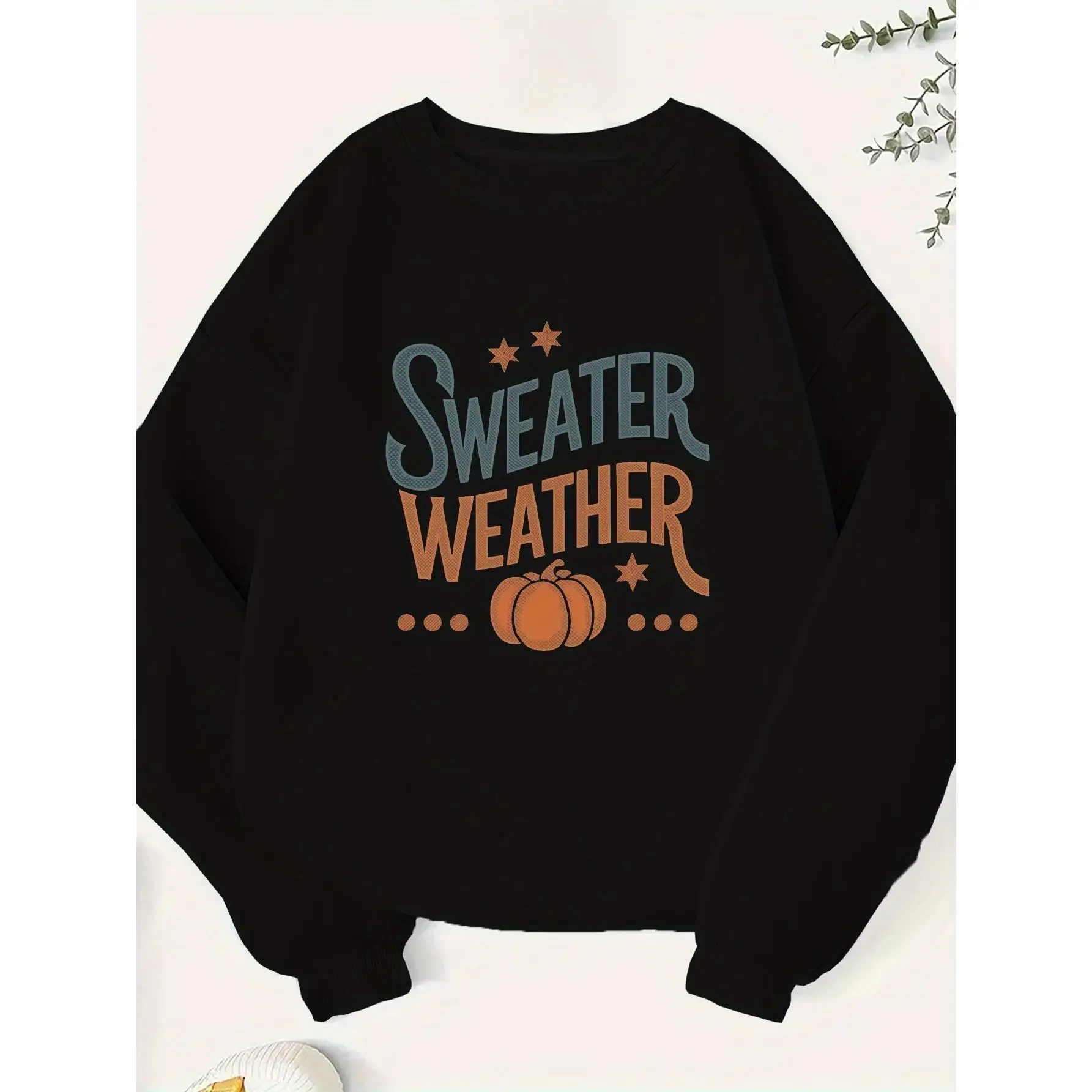 

Autumn Sweater Weather Sweatshirt for Women Pumpkin Graphic Crewneck Halloween Loose Pullover Festive Tops
