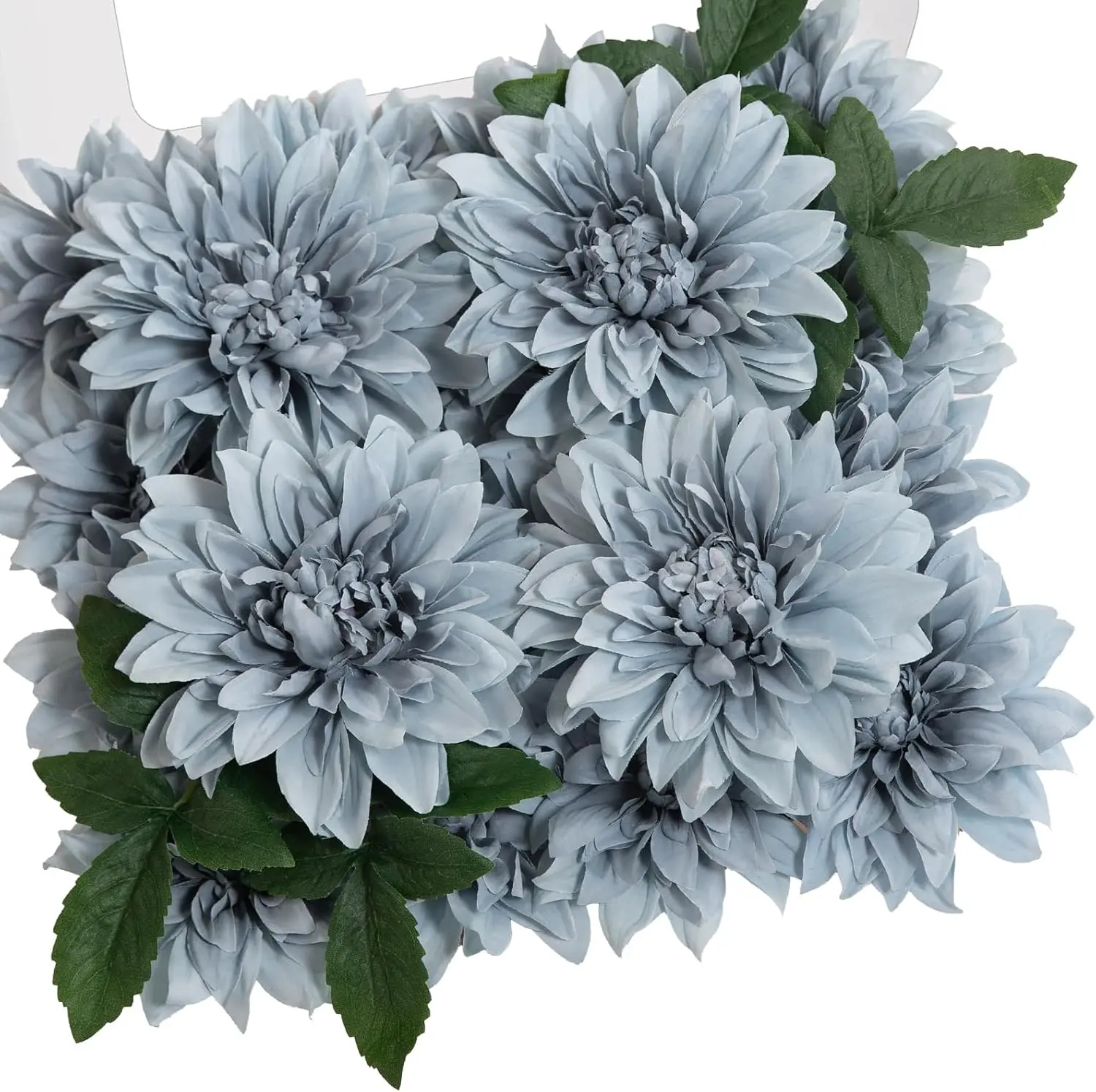 

Yannew 20pcs Dusty Blue Artificial Dahlia Flowers with Stem Combo Box for DIY Wedding Party Floral Arrangement Centerpiece Decor