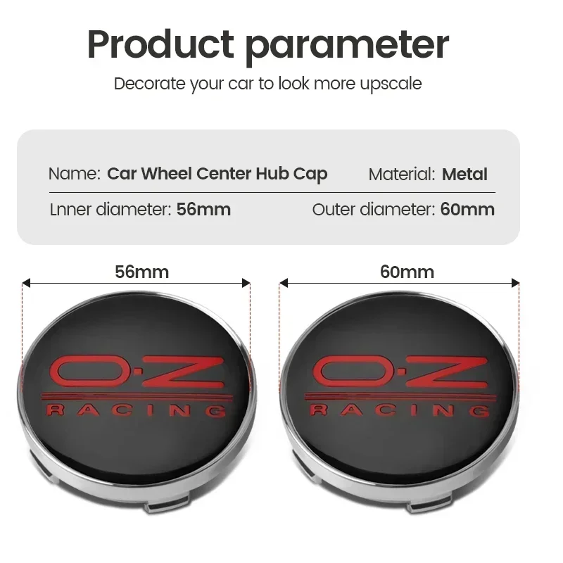 4pcs 60MM Car OZ Racing Logo Styling Wheel Center Hub Caps Sticker Accessorie