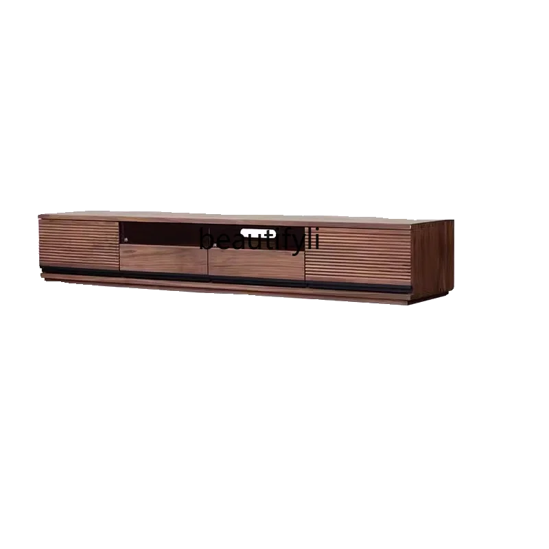 

North America Black Walnut Wooden TV Cabinet Small Apartment Living Room Nordic Modern Minimalist Solid Wood Cherrywood Floor