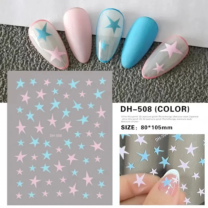 Five-pointed Star Nail Decals Hollow Foil Hand-painted Pentagram Stickers Non-toxic for Kids Women DIY Manicure Design view 3