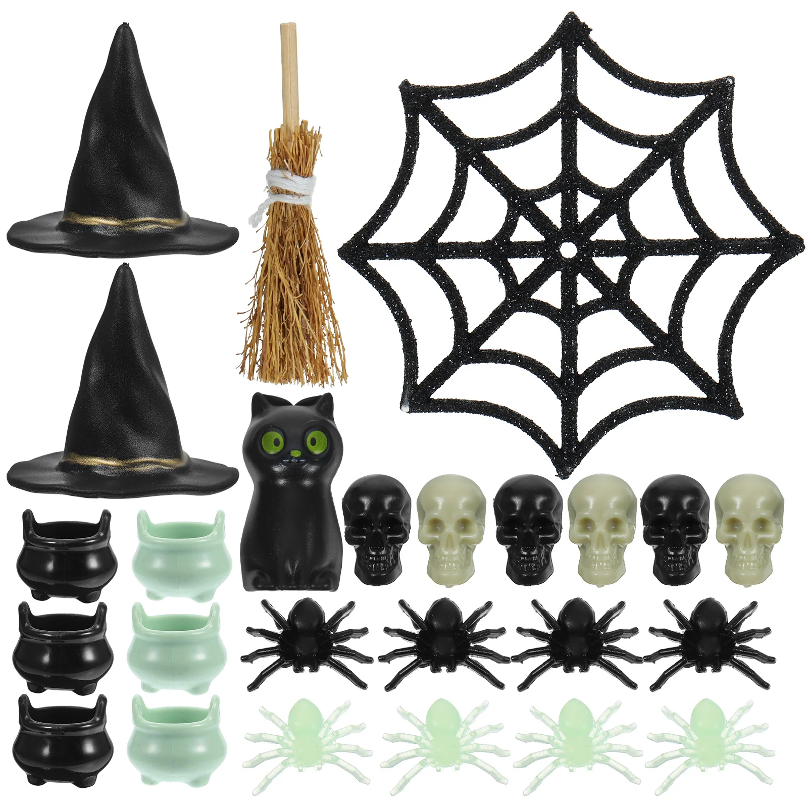 Halloween Miniatures Bulk Village Kit Craft Toys Decor House Ornaments Spider Witch Caps Skulls