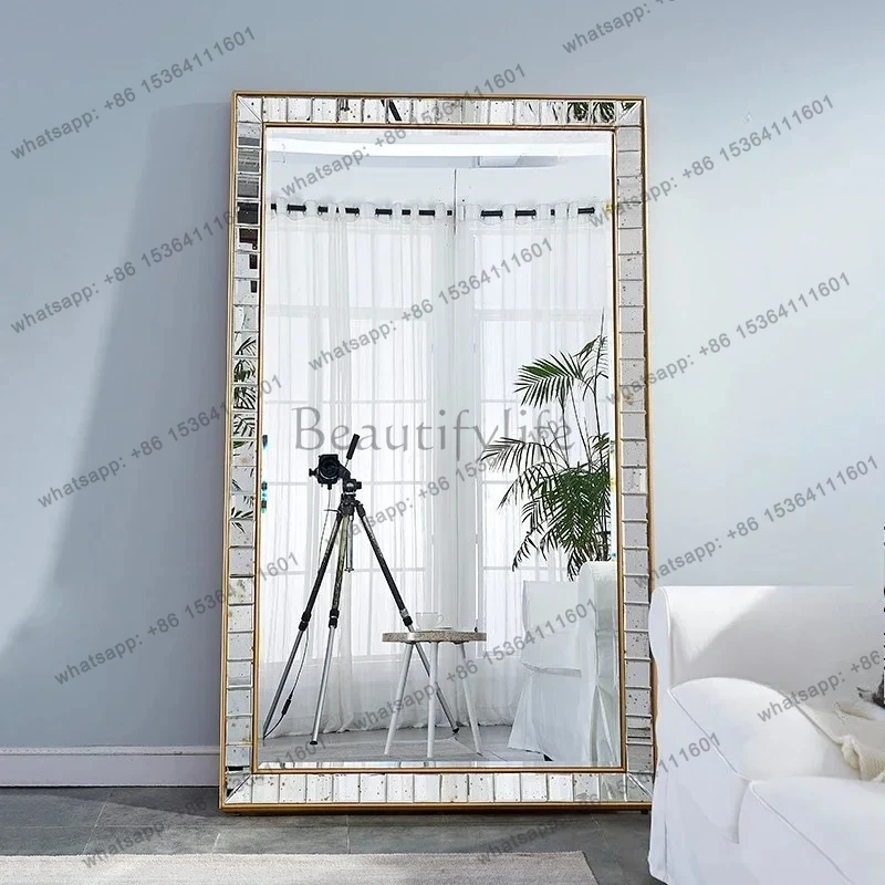 

yj5 Nordic light luxury full-length mirror full body floor light luxury simple home clothing store fitting mirror fashion