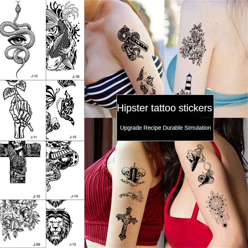 2/3/4PCS Tattoo Aufkleber Wasserdichtig Lebendige Farben Cartoon Tiger Gesicht Arm Große Schwarze Blume Tattoos und Körper Malerei