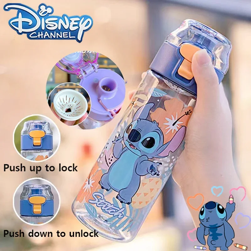 

550ML Disney Anime Stitch Water Cup Frozen Princess Elsa Mickey Mouse Student Outdoor Portable Sports Bottle Kids Water Cups