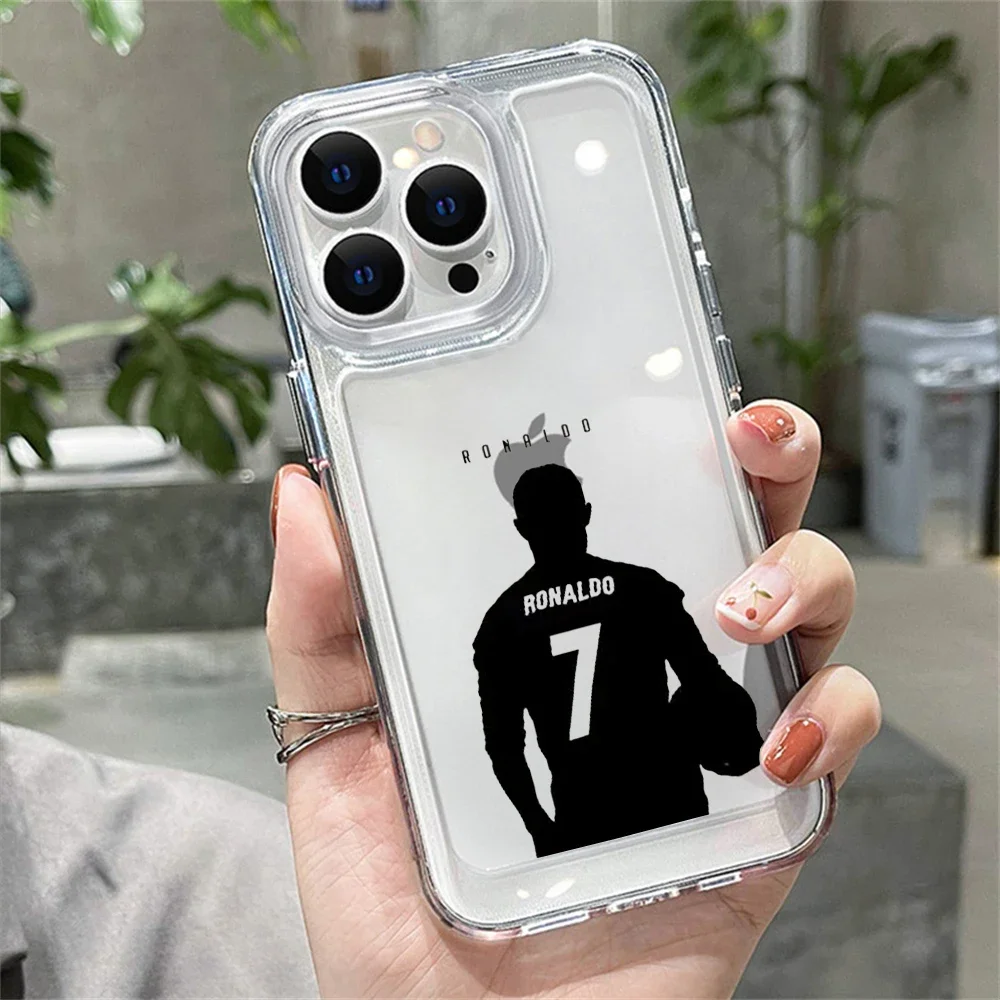 Mr Football CR7-Ronaldo Clear Case for iPhone 16 15 11 12 13 14 Pro Max Soft Silicone TPU Cover with Raised Camera Protection