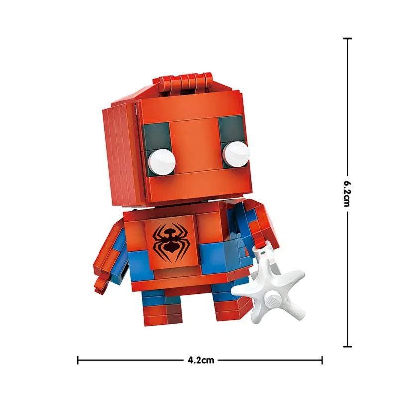 Superhero Square Head Building Blocks Action Anime Figure Groot Spider Man Image Dolls Puzzle Assembly Toy Bricks Children Toys