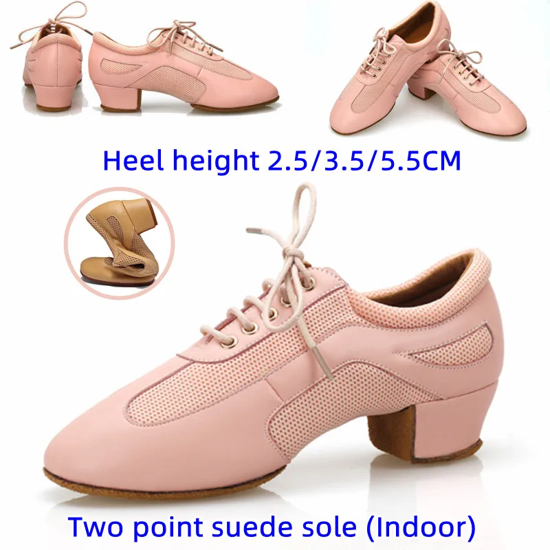 Pink Professional Women Latin Dance Shoes Ballroom Soft Sole Mesh Women Tango Jazz Salsa Shoes Ladies Non-Slip Dance Sneaker