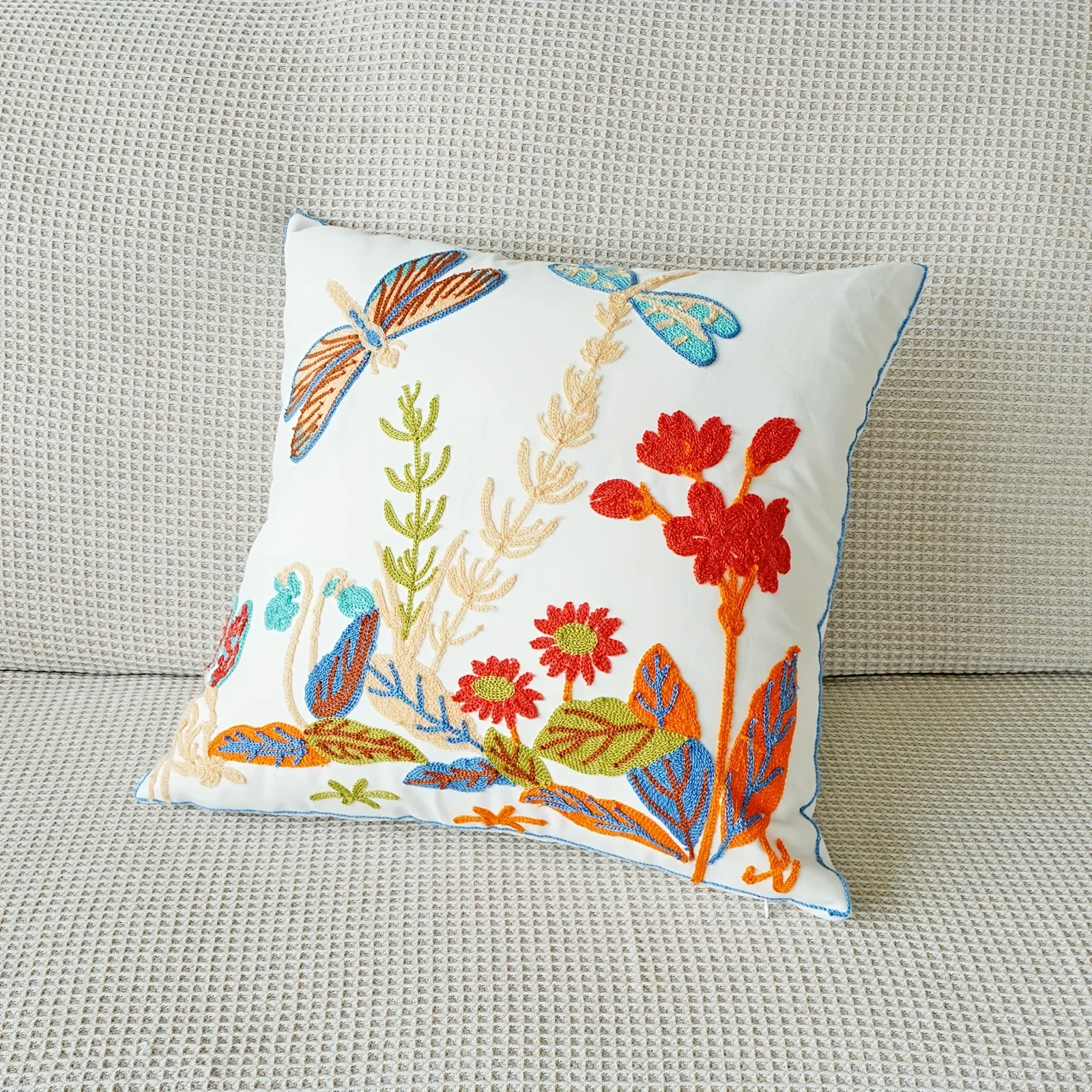 Boho Libellen-Blumen-Kissenbezug Vintage Botanischer Garten Druck Dekorativer Kissenbezug für Sofa Heimdekoration