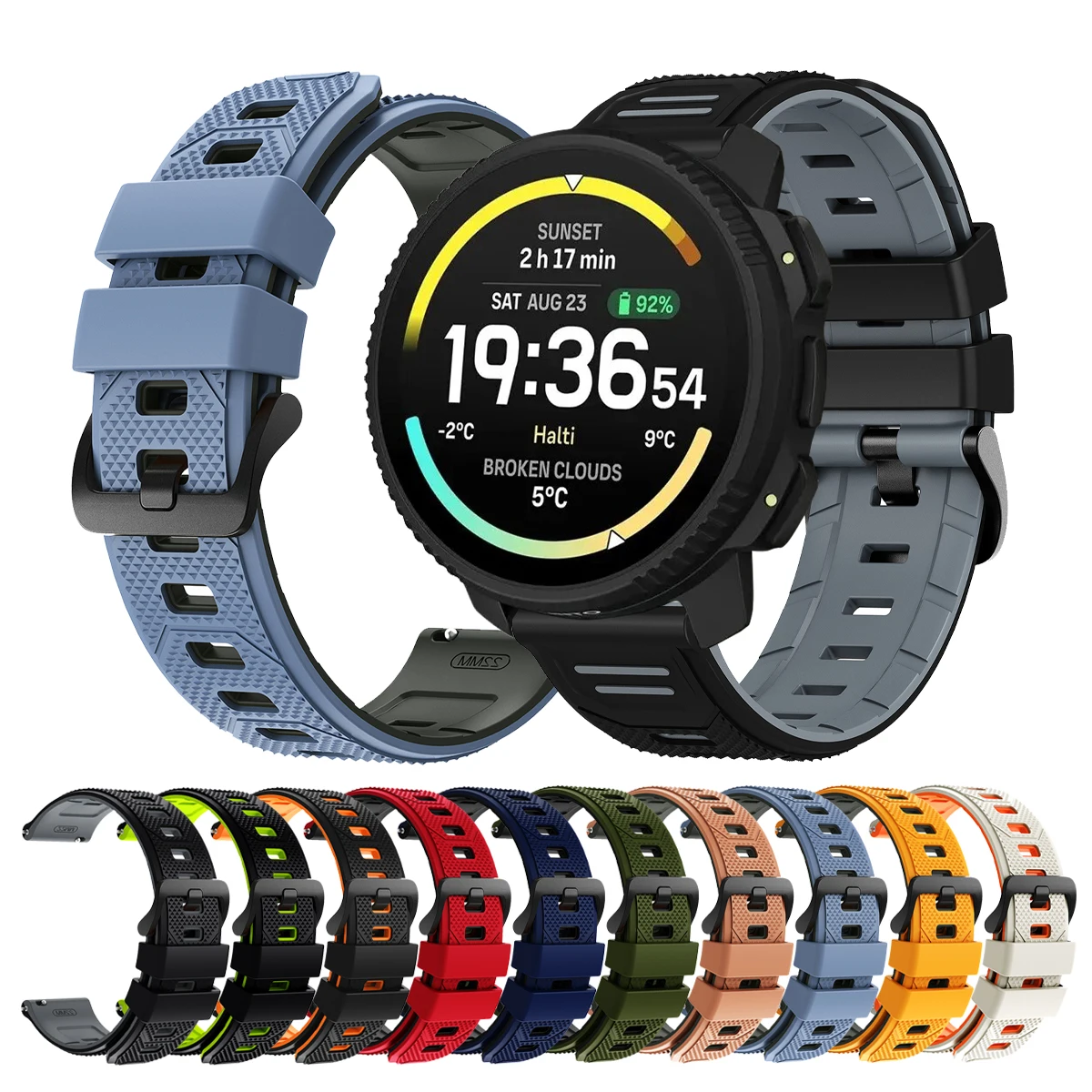 22 mm Uhrenarmband für SUUNTO VERTICAL 2, Ersatzbänder für SUUNTO OCEAN/RUN/PACE S 2/9 PEAK DLC/5 PEAK Silikonarmband
