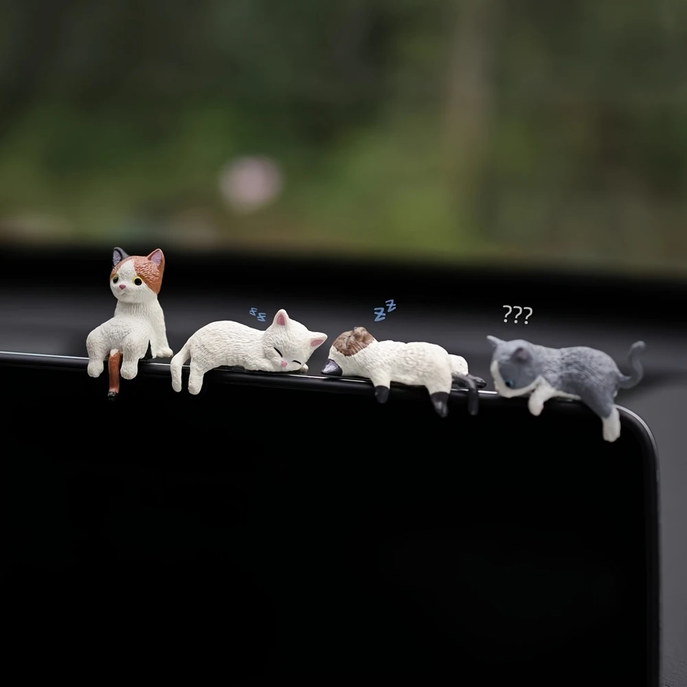 1/4 Piezas Adorno de Gato Durmiente Miniatura para Coche, Juguete Decorativo para Coches, Modelo de Paisaje en Miniatura de Gato, Accesorios de Decoración para Coche