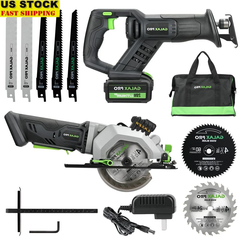 Cordless Circular Reciprocating Saw Combo Kit Power Tool Bag Blades Battery Charger efficient Safe Switch