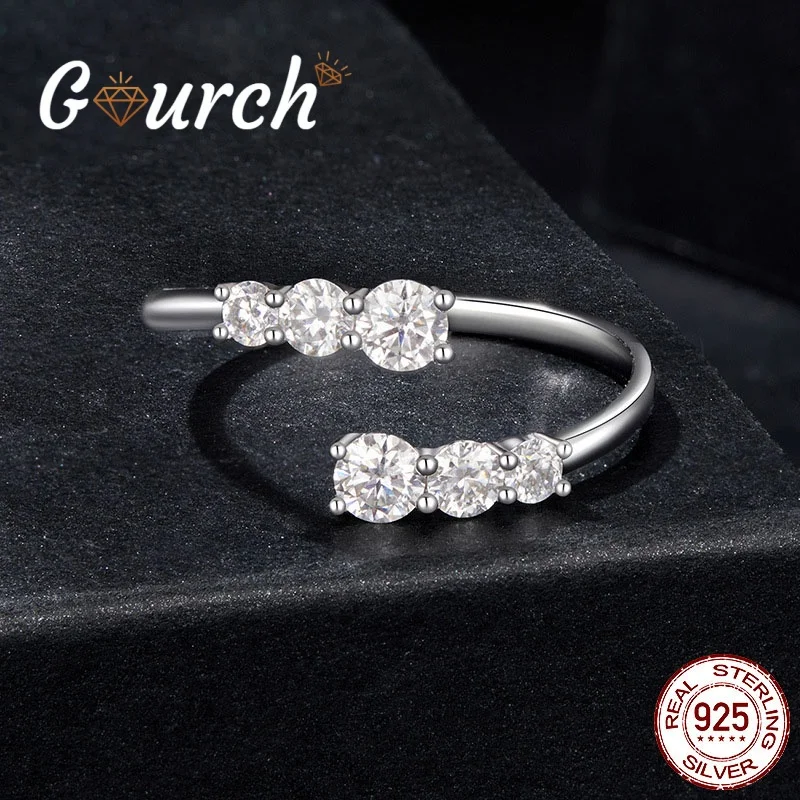 

Gourch Ful Moissanite Opening Ring with GRA S925 Silver Lab Diamond Adjustable Rings For Women Party Fine Jewelry Gift