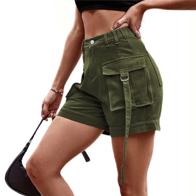 GYTB-Women Cargo Denim Shorts - Celana Pendek Denim Kasual Musim Panas Vintage Longgar dengan Kancing dan Resleting