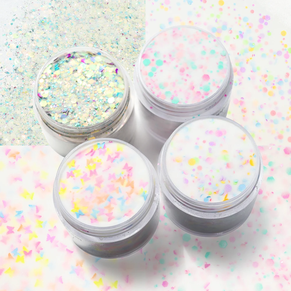 1oz/Bottle Professional Acrylic Powder Mix Butterfly Round Hexagon Glitter Sequins Crystal Powder Nail System Dust For Manicure