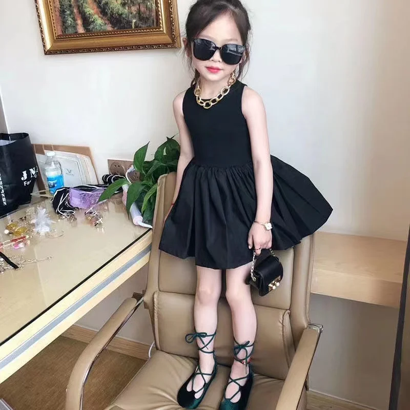 Elegante vestido gótico para meninas, vestido preto sem mangas, vestido de festa sem costas, vestido infantil, 4 anos, 5 anos, 6 anos, 8 anos,