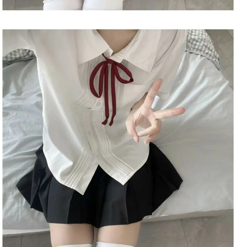 قميص نسائي أبيض بأكمام قصيرة مطوي ومجموعة فستان JSK لوليتا ملابس صيفية حلوة أكاديمية رائجة البيع ملابس يومية من Mushin