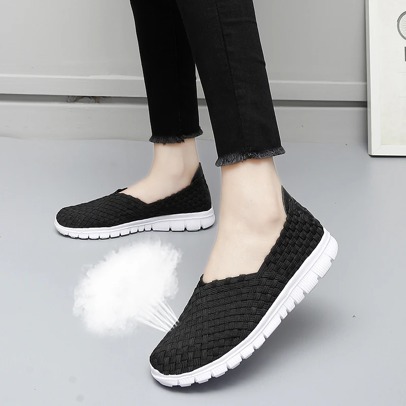 Braided women\'s shoes Women\'s Flats Female Casual Shoes Woman Sneakers Ladies Jogging Shoe Weave Breathable Walking 35-42