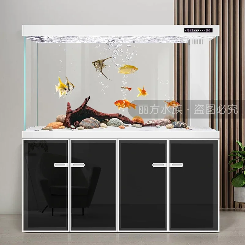 

High-end large arowana tank professional grade bottom filter gold crystal ultra-white glass household ecological fish tank
