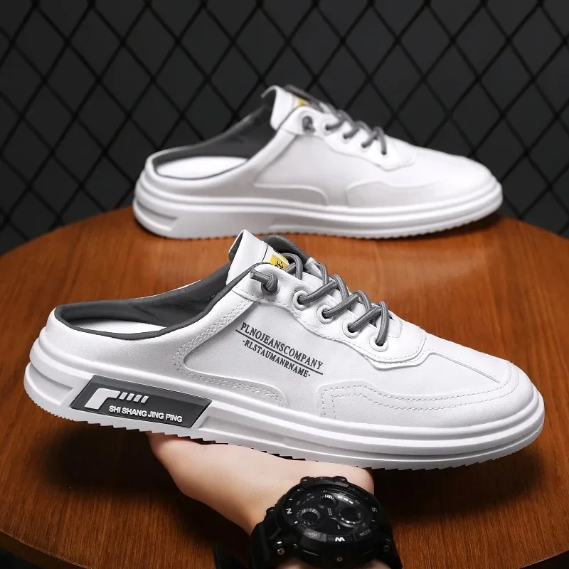 

New Men's Shoes Fashion Baotou Half Dragging Lazy Shoes Versatile Breathable Casual Flat Shoes No Back Heel Cloth Shoes