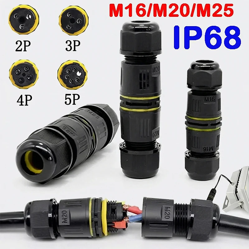 

Водонепроницаемая соединительная коробка IP68 – 2-контактный наружный электрический кабельный соединитель с втулками M16/M20/M25 для проводов Ø3.5–14 мм, простая установка