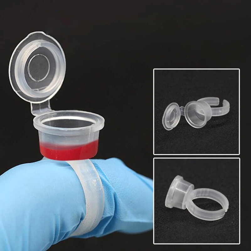 50 Teile/los Kunststoff Microblading Tattoo Tinte Ring Tassen mit Abdeckung Cap für Permanent Make-Up Augenbraue Kleber Halter Container Werkzeuge