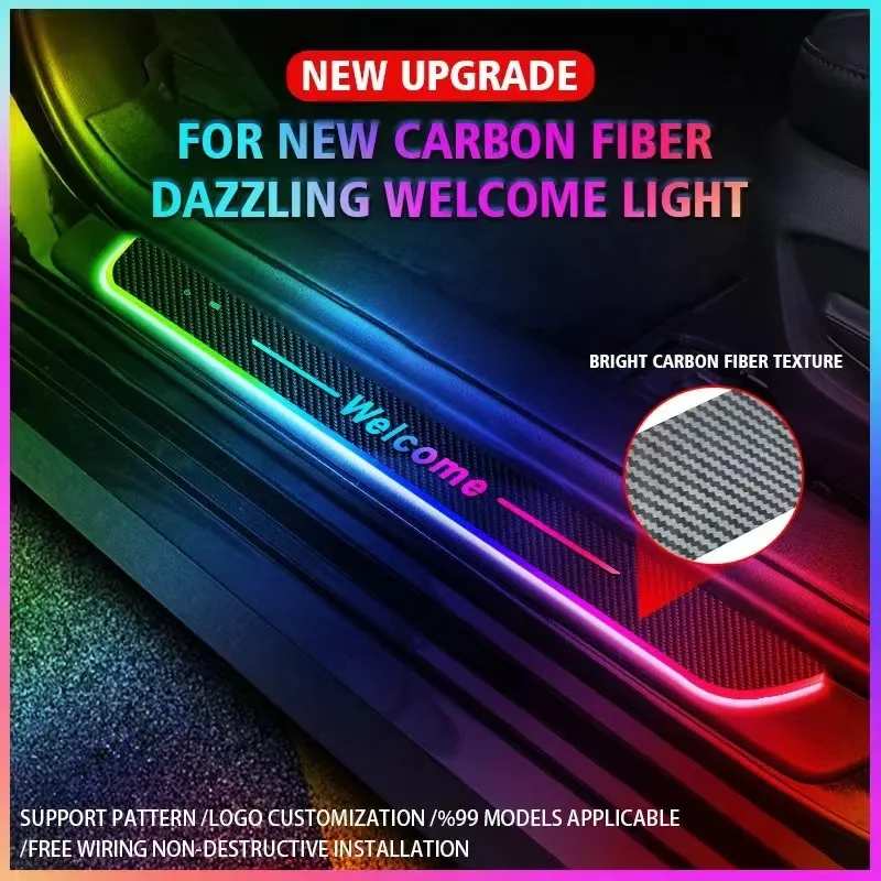 4pcs Universal LED Car Door Sill Plate  Wireless Breathing Rainbow Flowing Ambient Lamp, Easy Install Auto Scuff Plate