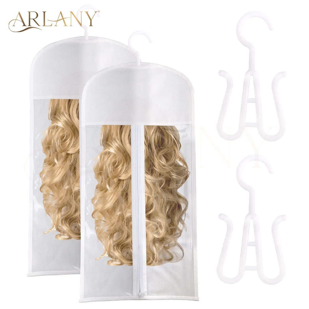 

ARLANY 2Pcs Wig Storage Bags with Wig Hanger Hair Bags for Multiple Wigs Hair Extensions Hanging Storage Bags Organizer