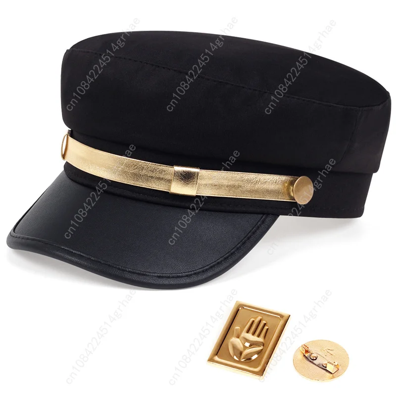 Anime bizarre aventura chapéu adulto unisex cosplay boné crachá broche pino prop borda ouro palma marinha chapéus acessórios de fantasia