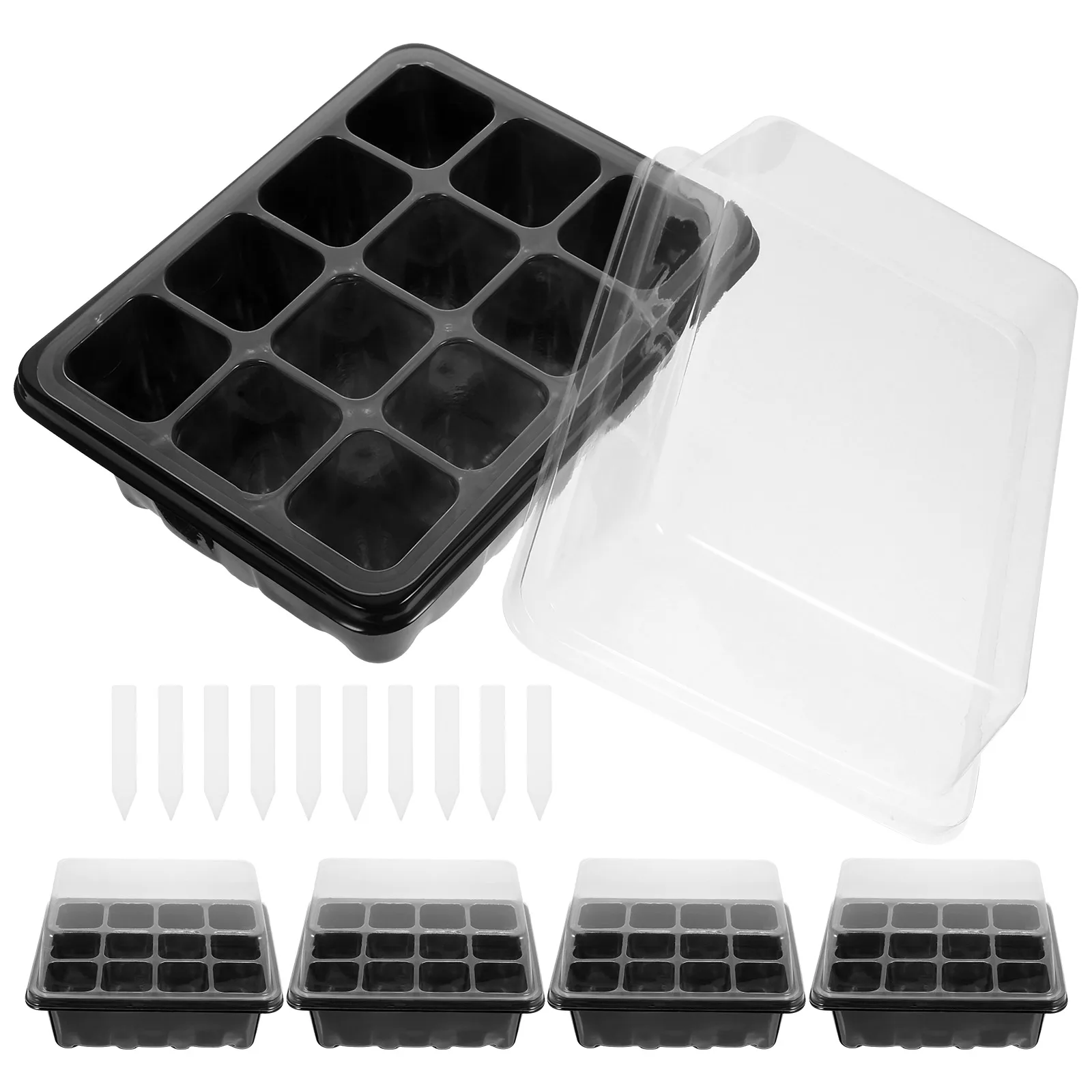 

1 set Seedling Box Kit 12 Cells Tray Black Base Plant Labels Germination Trays Starter Cups Gardening Supplies