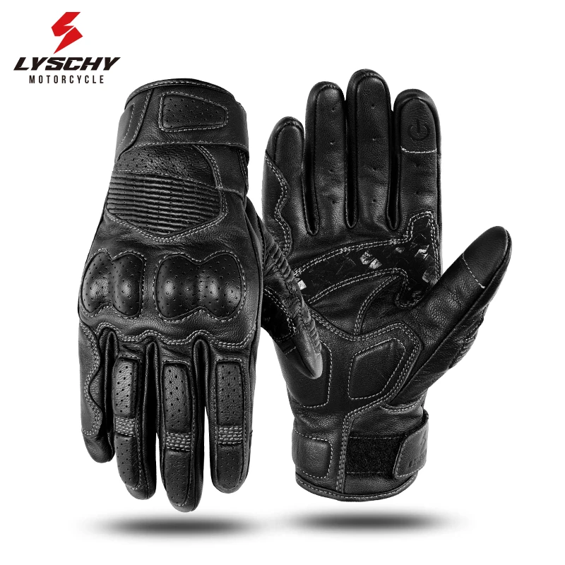 

Newest LYSCHY Four Season Genuine Leather Riding Gloves Breathable Comfortable Goatskin Full-finger Motorcycle Gloves