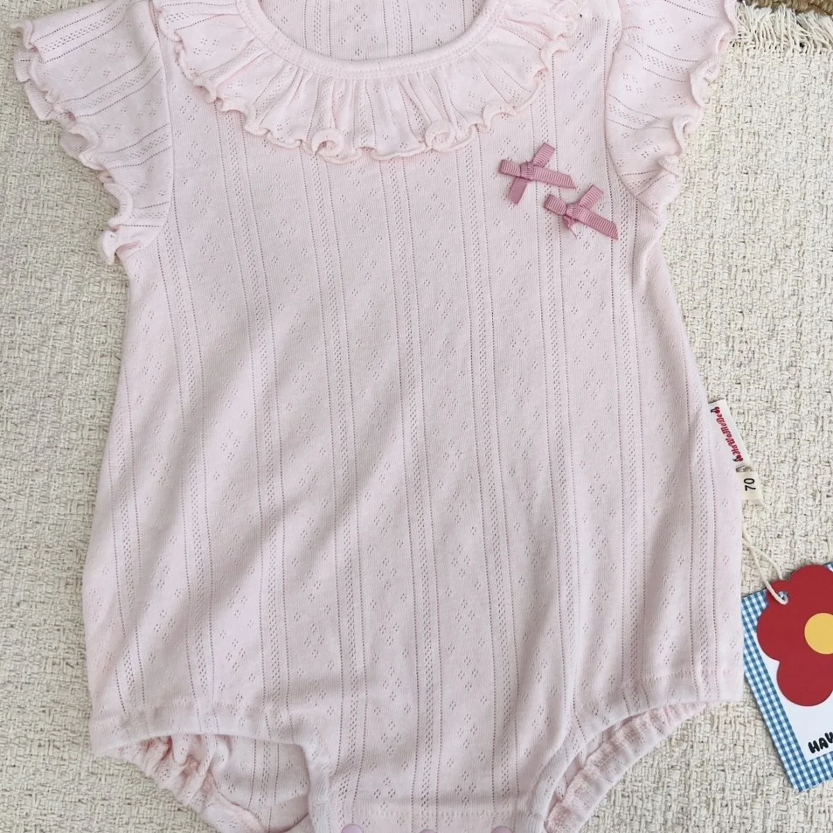 

New Baby Girl Flying Sleeve Cute Soft Comfortable Casual Versatile Breathable Short Sleeve Pink Blue