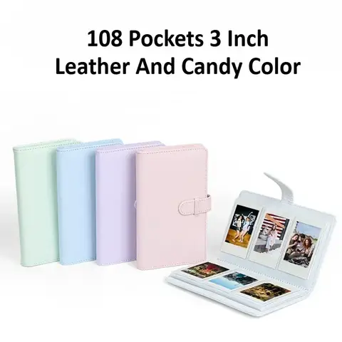 108 포켓 미니 사진 앨범, PU 가죽 커버 인화지 앨범, 캔디 컬러 그림 케이스, 홈 데코 사진 앨범, 3 인치