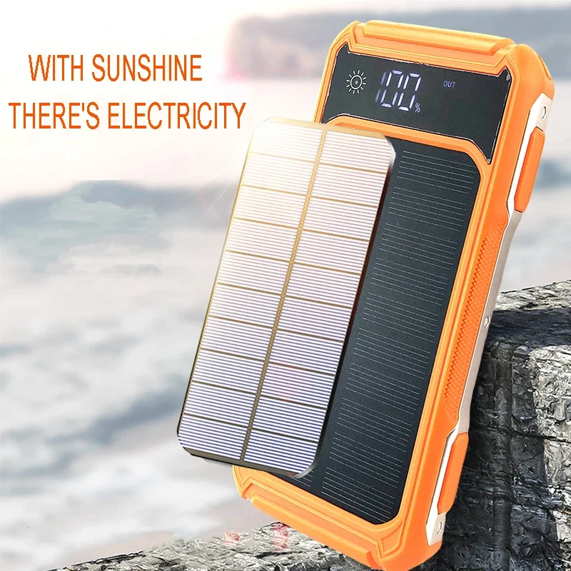 New 100000mAh Large Capacity Solar Power Bank Portable With Lanyard Compass External Battery Outdoor Camping Charging Powerbank