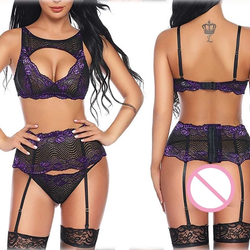 مثير الصدرية سراويل الأربطة مجموعة الملابس الداخلية الدانتيل جوفاء انظر من خلال ملابس النوم الحسية ملابس داخلية حريمي الملابس الغريبة سلوتي الملابس