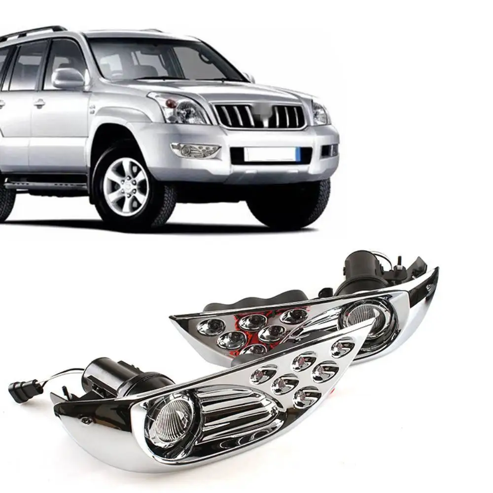

July King Car Daytime Running Lights + Fog Lamp Assembly for Toyota Land Cruiser Prado 2003-2009, 6000K LED Front Bumper DRL
