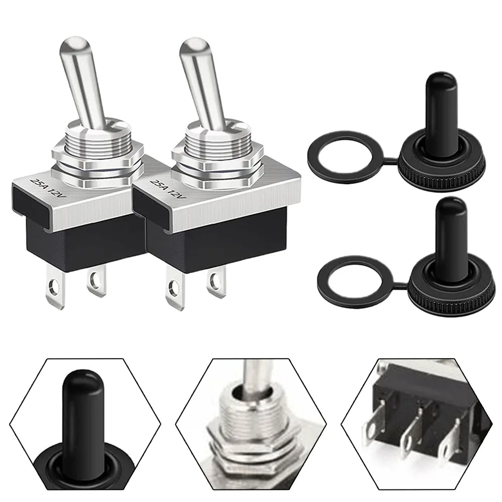 2Pcs KN3D-101 Button Type Toggle Switch On/Off 2 Connector Pins 12V 25A With Waterproof Cap For Electrical Energy Equipment