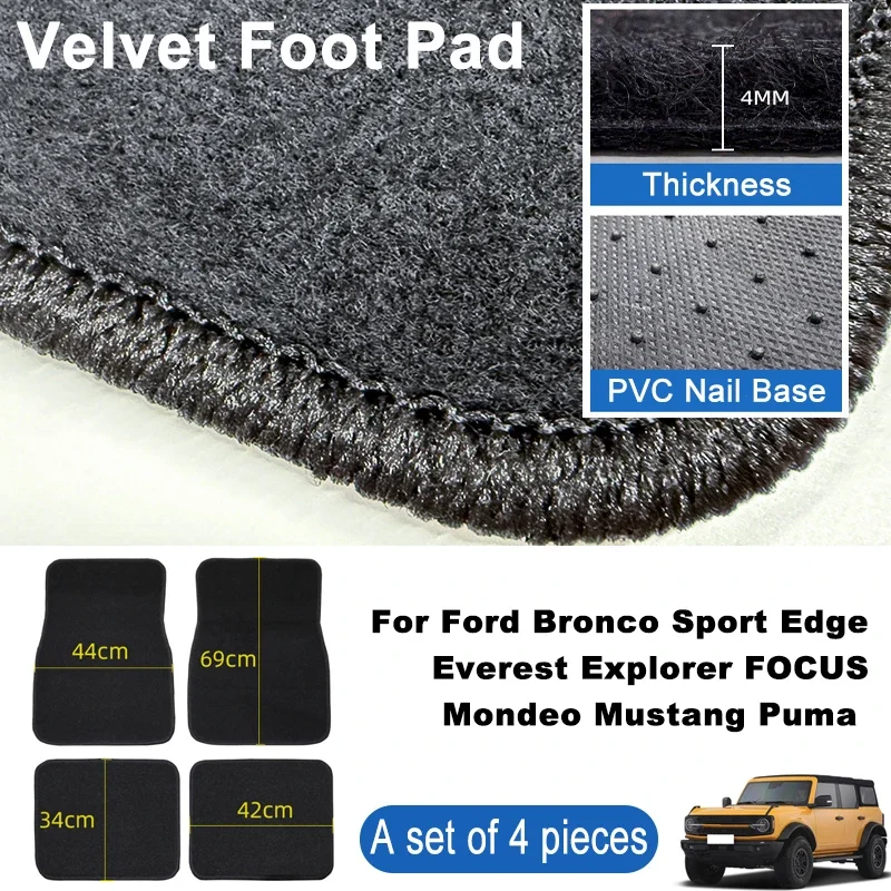 

For Ford Bronco Sport Edge Everest Explorer FOCUS Mondeo Car Floor Mats Black Non-Slip 4Pcs Front & Rear Foot Mats Carpets Rugs
