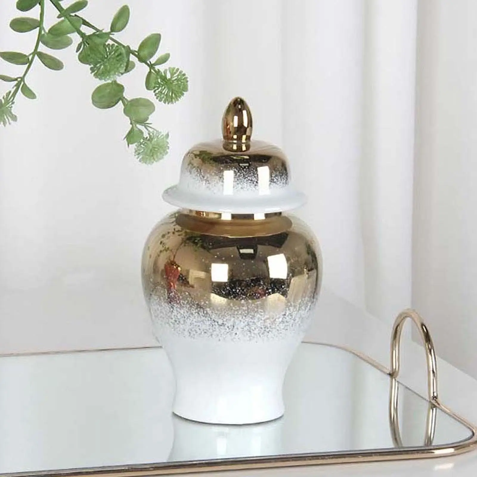 

Chinese Ginger Jar Handicraft Ornaments Display Ceramic Vase Tea Storage Jar for Party Desk Table Flower Arrangement Office