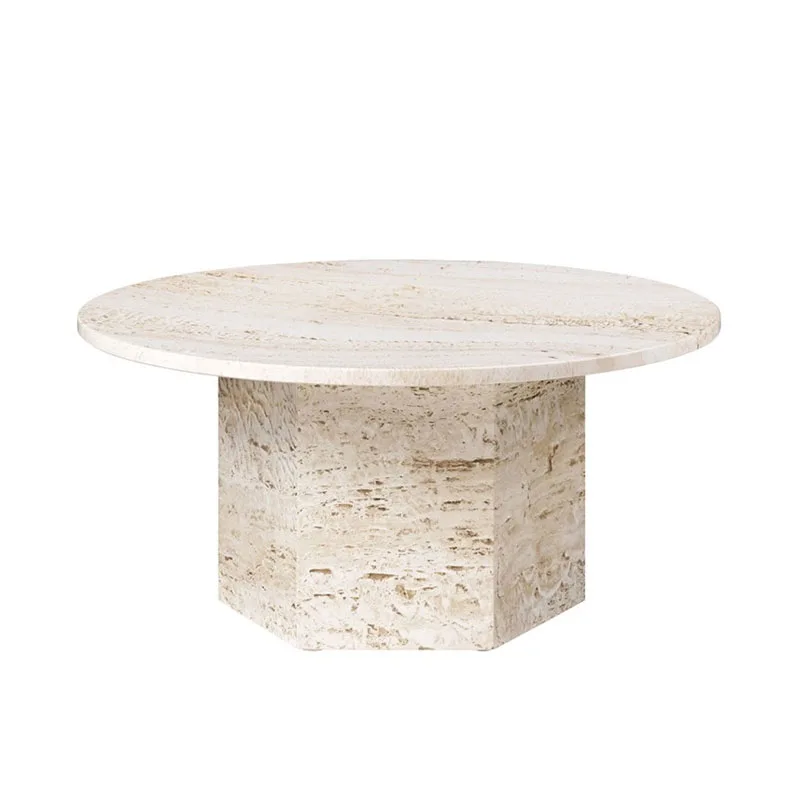 

Wabi Sand Wind Natural Travertine Coffee Table Small Apartment Living Room Personalized Creative Round Tea Table Simple Marble