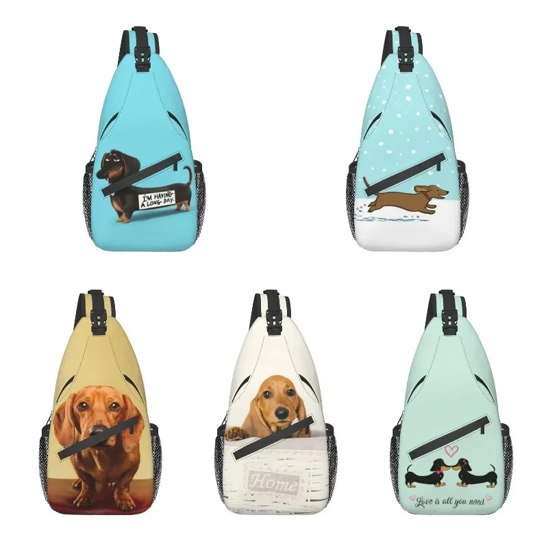 

Kawaii Dachshund Sling Crossbody Backpack Men Wiener Badger Sausage Dog Shoulder Chest Bags for Hiking