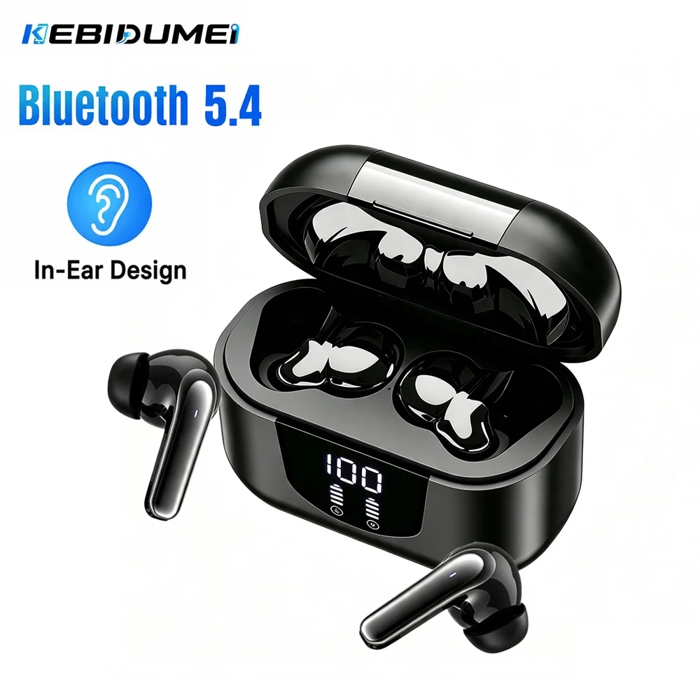 KEBIDUMEI Bluetooth 5.4 kabellose Kopfhörer mit LED-Digitalanzeige, Geräuschunterdrückung, In-Ear-Ohrhörer für iOS- und Android-Telefone