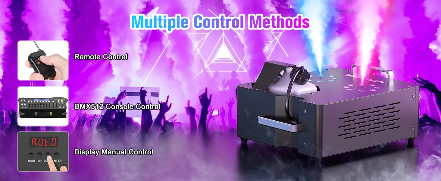 U'King 2000W Doppelrohr-Nebelmaschine, DMX512 8+8 RGB 3IN1 LED Rauchmaschine, Bühnen-Farbsprühgerät, Hochzeits- und Bankett-Farbnebelmaschine – Detail 9