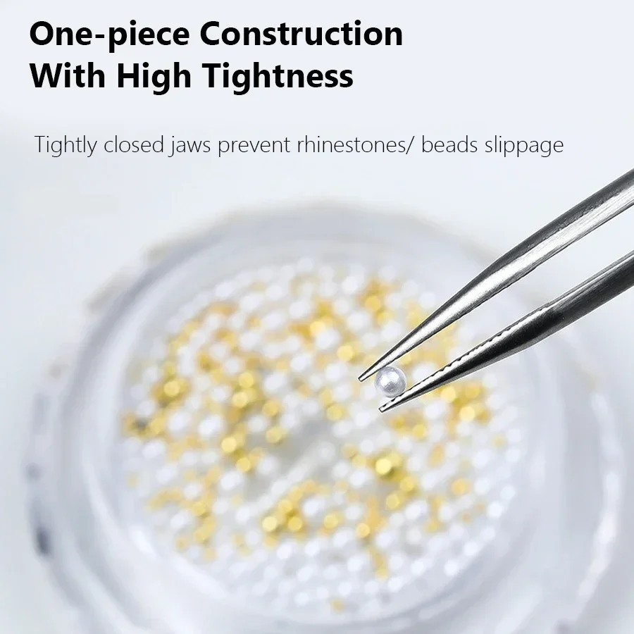 Anti-Slip Lock Nail Art Tweezers Fine Tip Density Rhinestones Gem Beads Pickup Tool for Acrylic Nails Jewelry Application