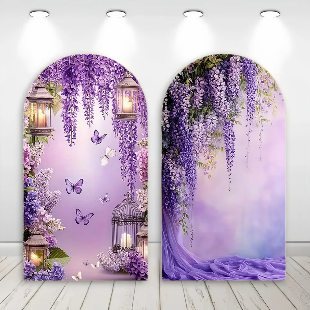 

Double-sided Blue Bow Floral Arch Backdrop Cover Spandex Fabric Party Decor Photo Booth Background for Baby Shower