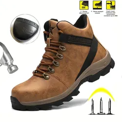 Scarpe antinfortunistiche impermeabili Color Borwn stivali da lavoro con punta in acciaio da uomo Unisex escursionismo Trail Anti-smash stivali con plateau Botas Hombre