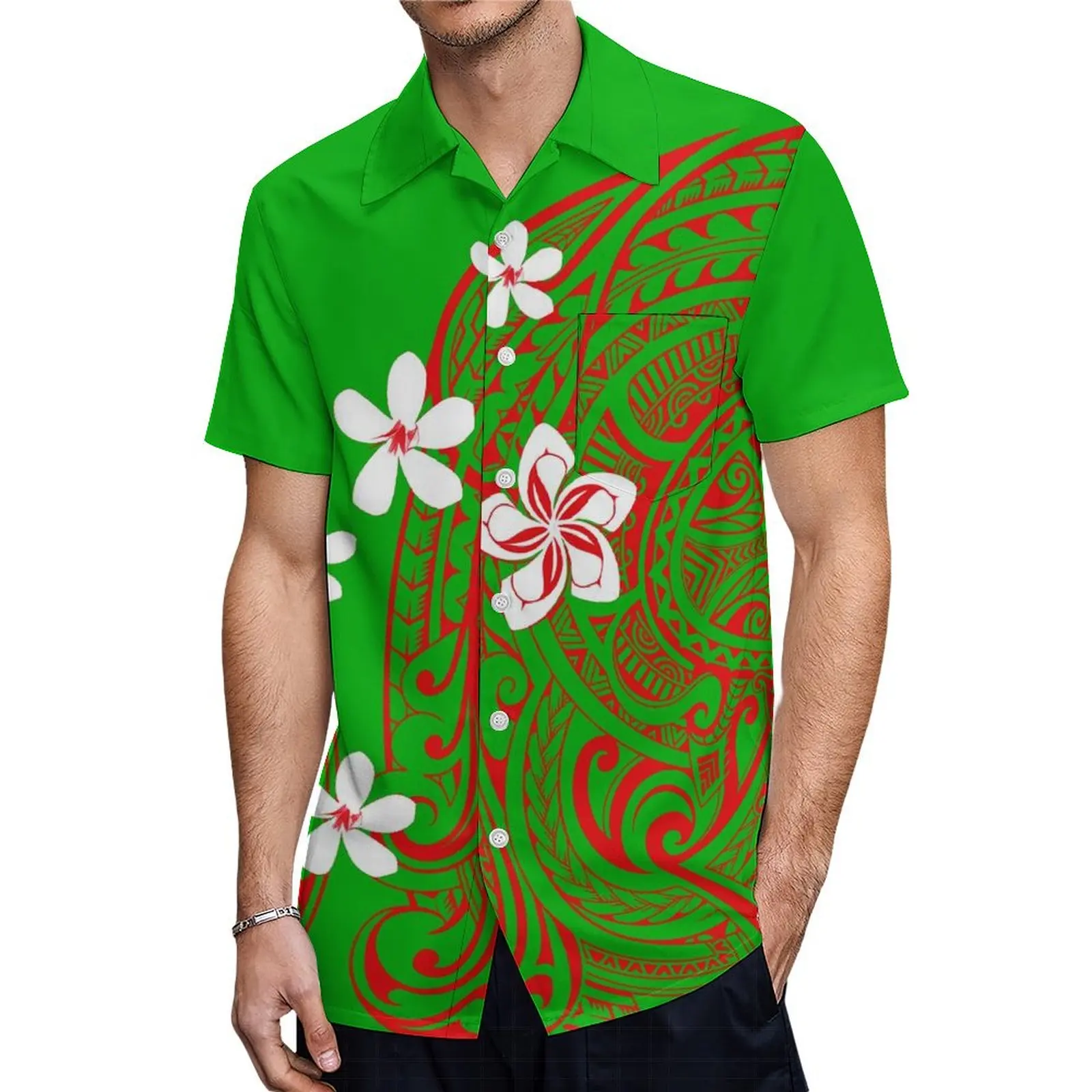 Abito da donna con spalle scoperte Design tribale polinesiano con camicia a maniche corte Aloha da uomo