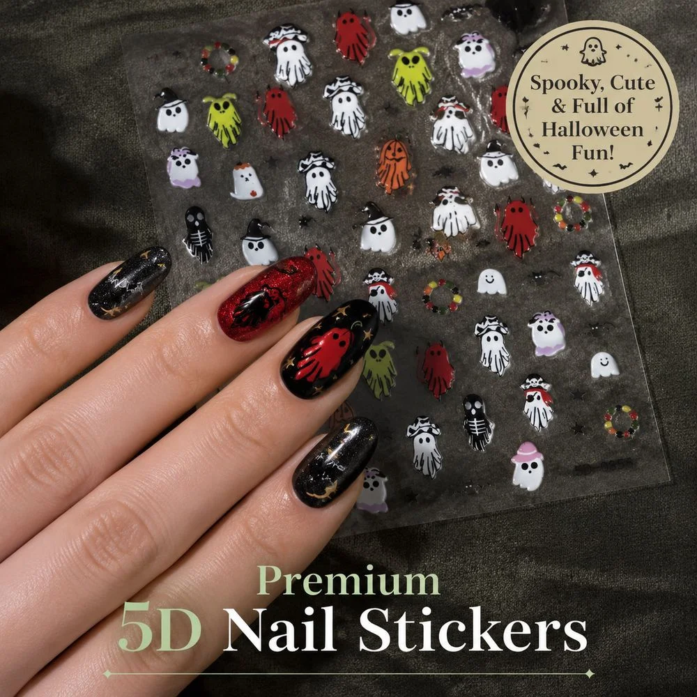 1Pc Skeleton Ghost Nail Stickers 5D Embossed Halloween Pirate Bat Pattern Simple Operation For Teen Girls Nail DIY